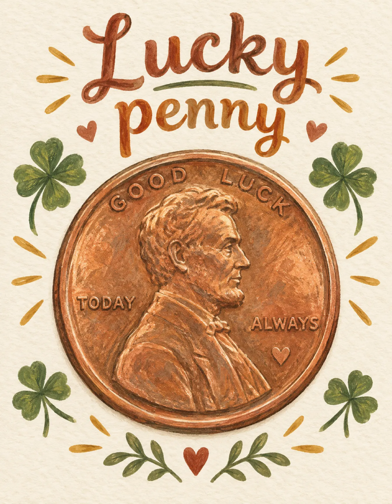 Good Luck card illustration: lucky penny