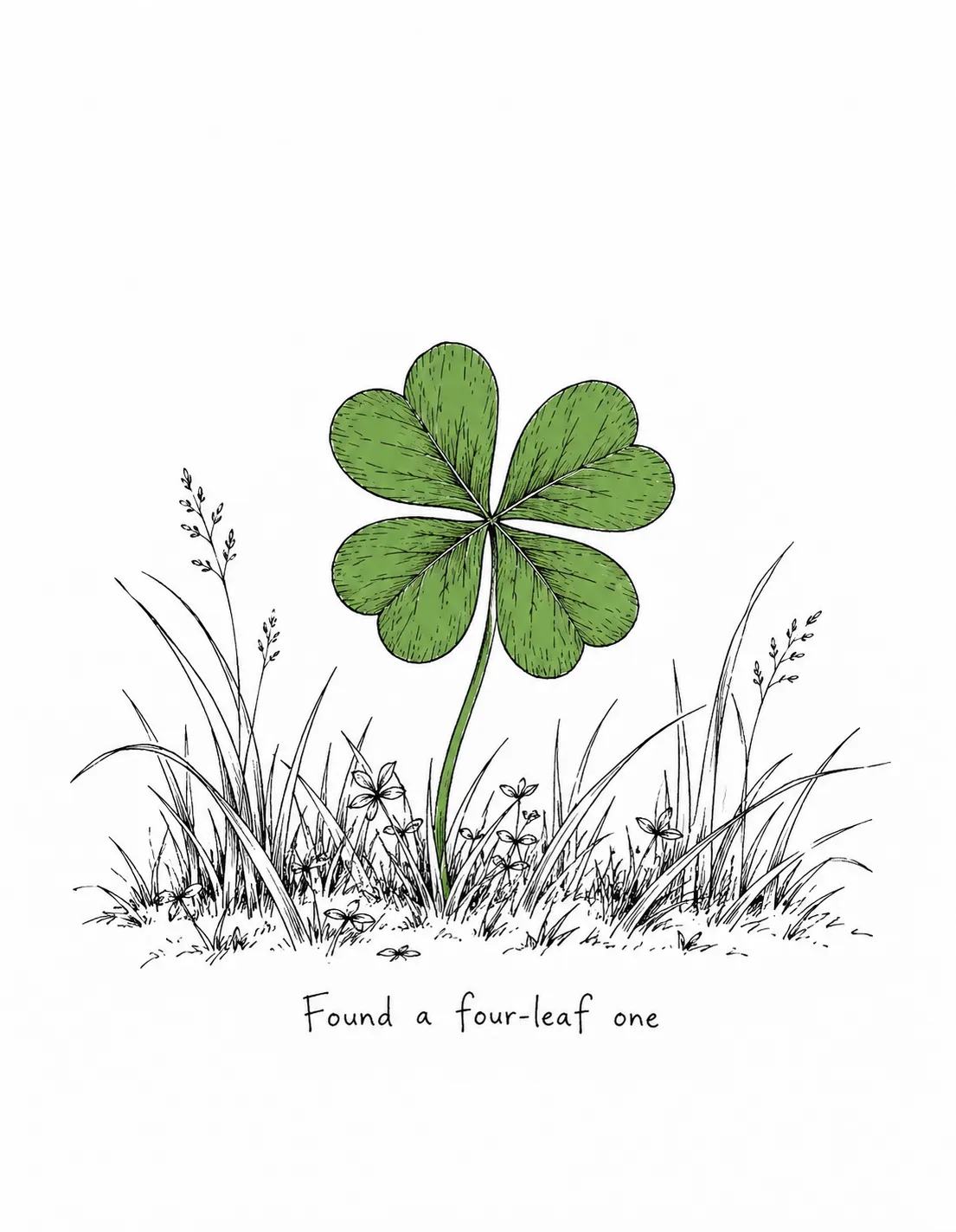 Good Luck card illustration: found a four-leaf one