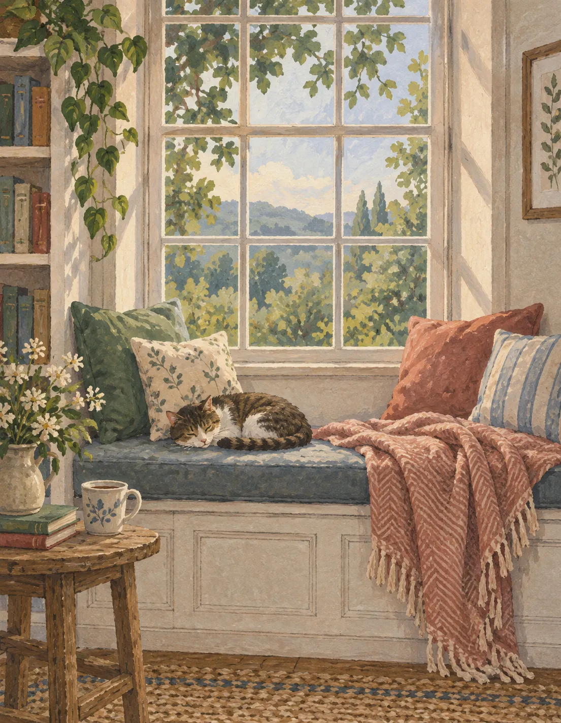 Thinking of You card illustration: window seat