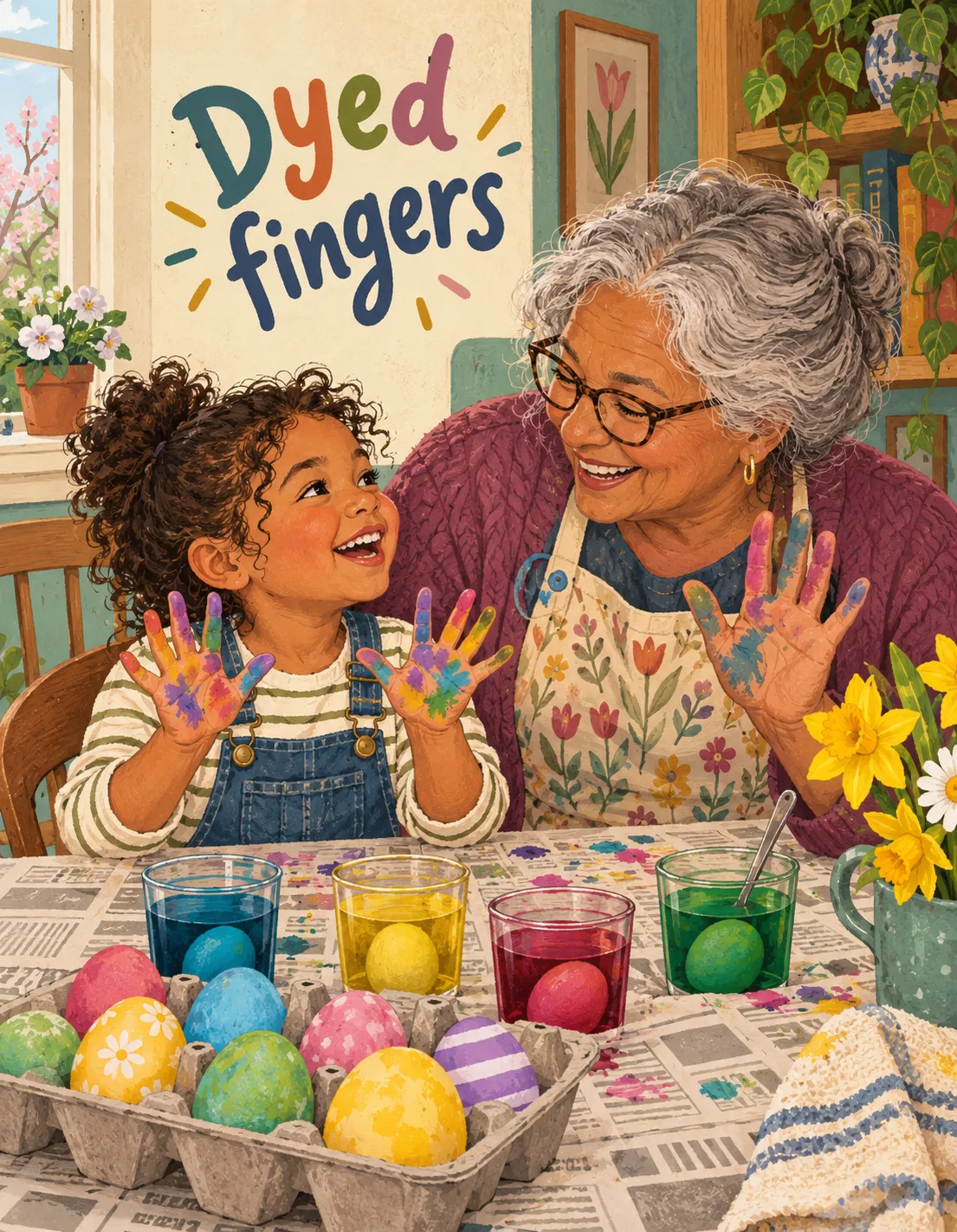 Easter card illustration: dyed fingers