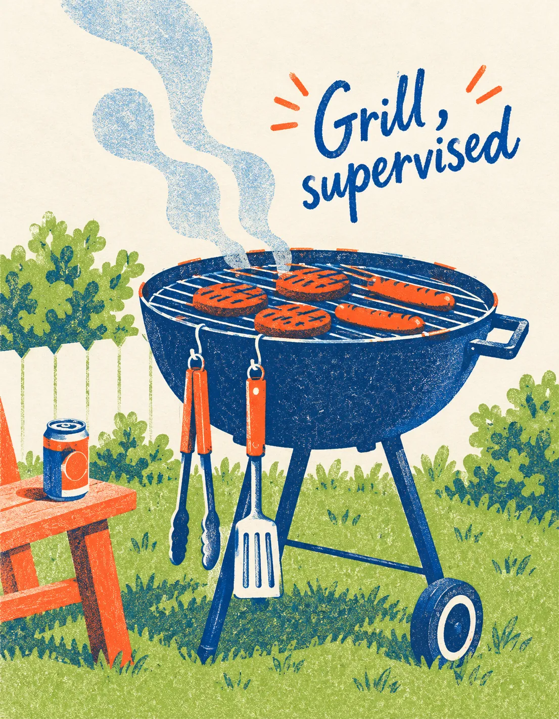 Father's Day card illustration: grill, supervised