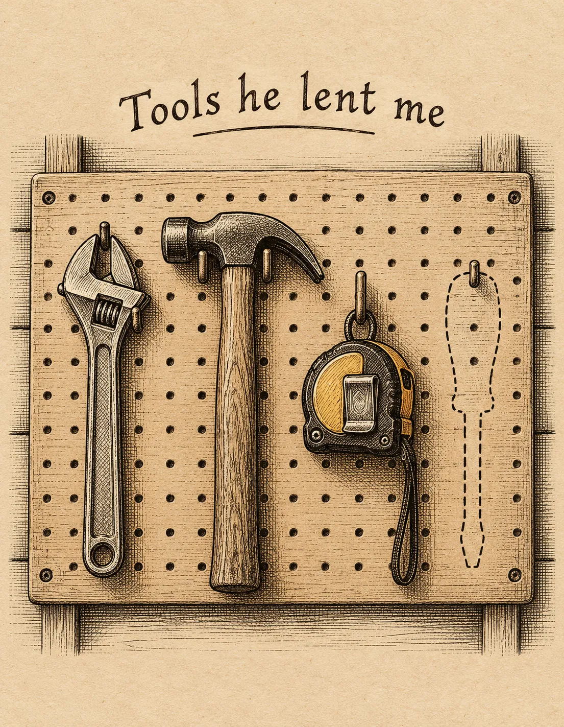 Father's Day card illustration: tools he lent me