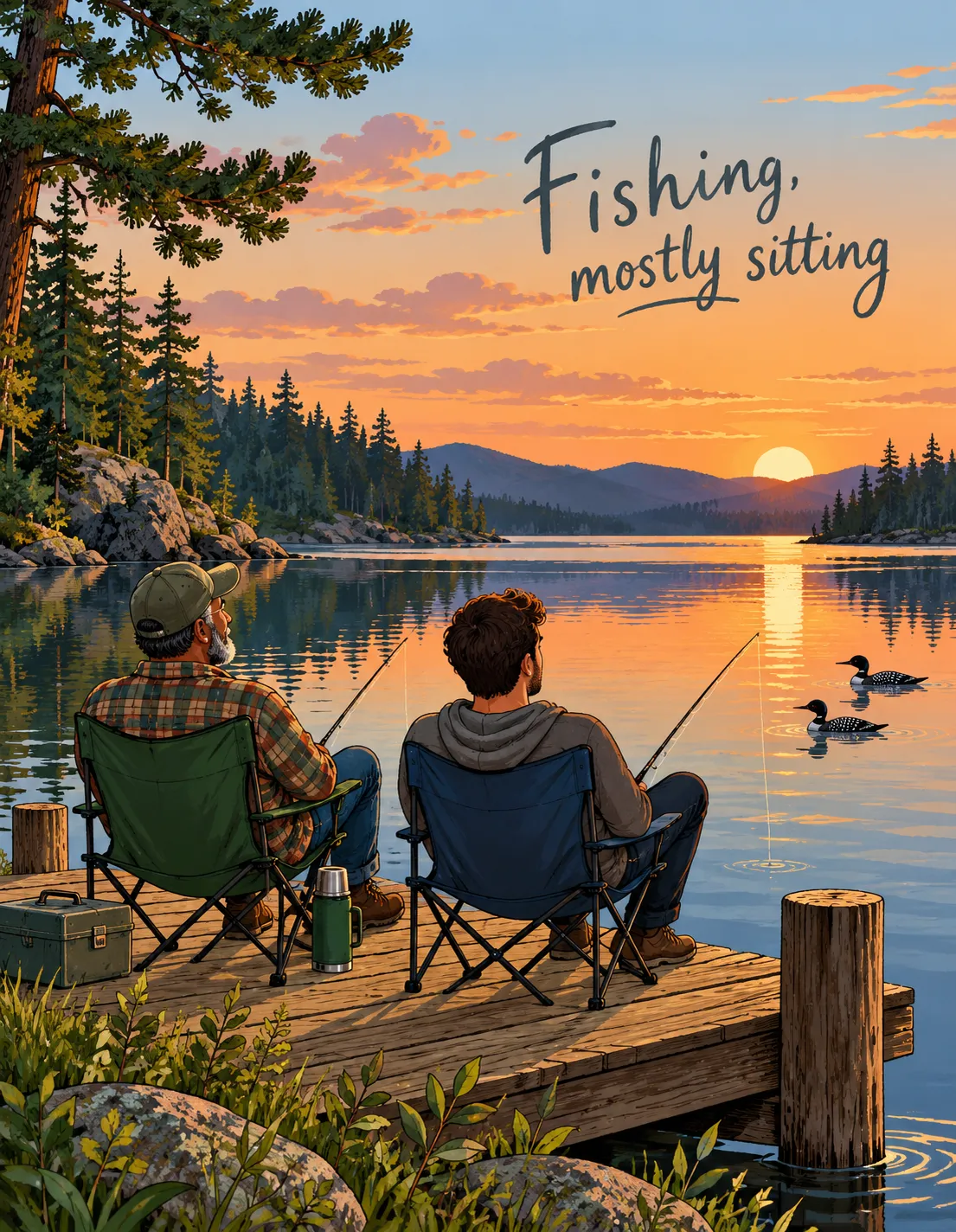 Father's Day card illustration: fishing, mostly sitting