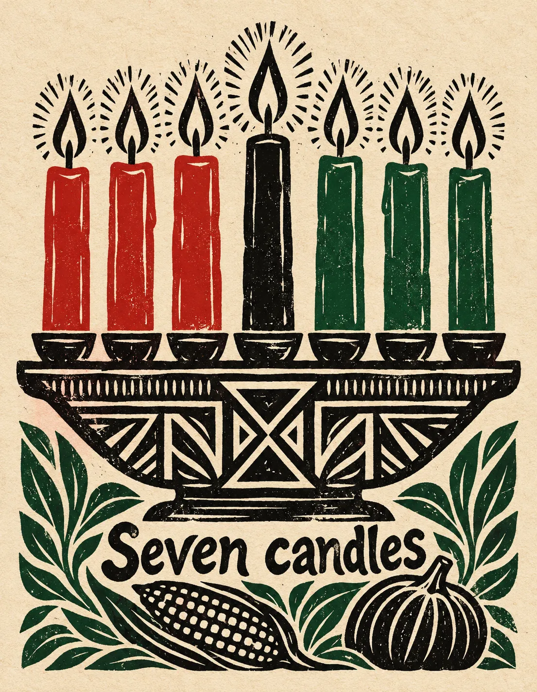 Kwanzaa card illustration: seven candles
