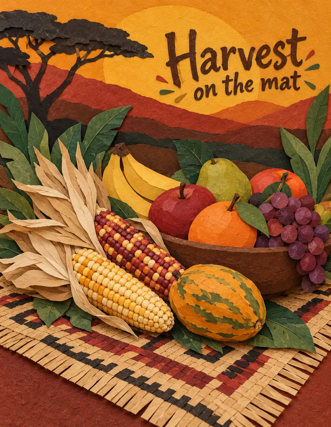 Kwanzaa card illustration: harvest on the mat