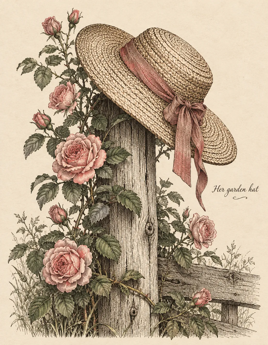Mother's Day card illustration: her garden hat