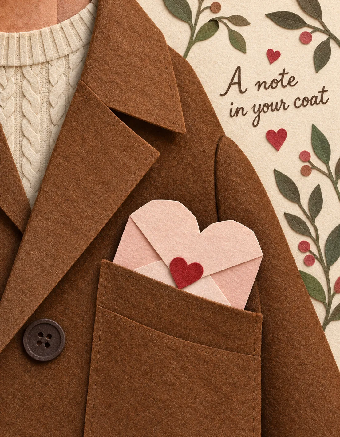 Valentine's Day card illustration: a note in your coat