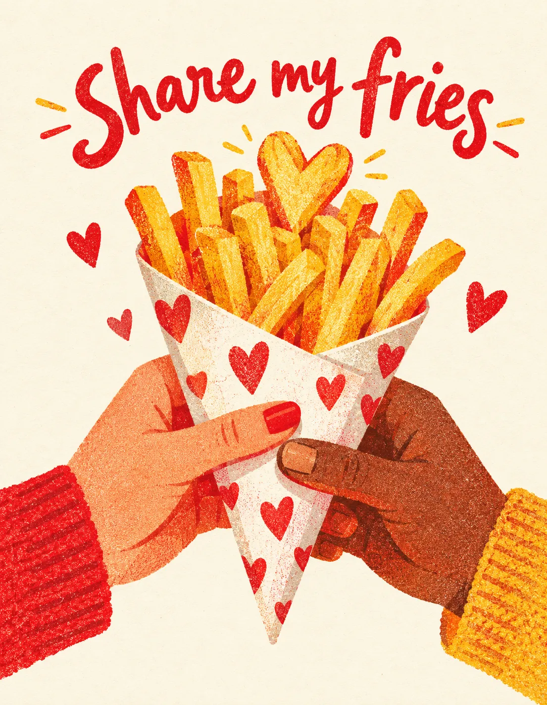 Valentine's Day card illustration: share my fries