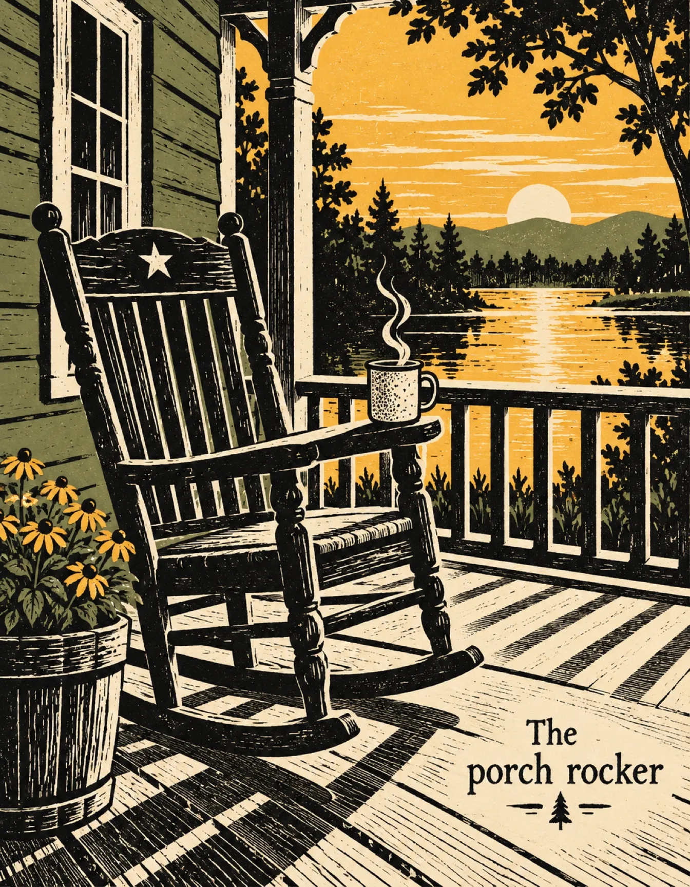 Grandpa card illustration: the porch rocker