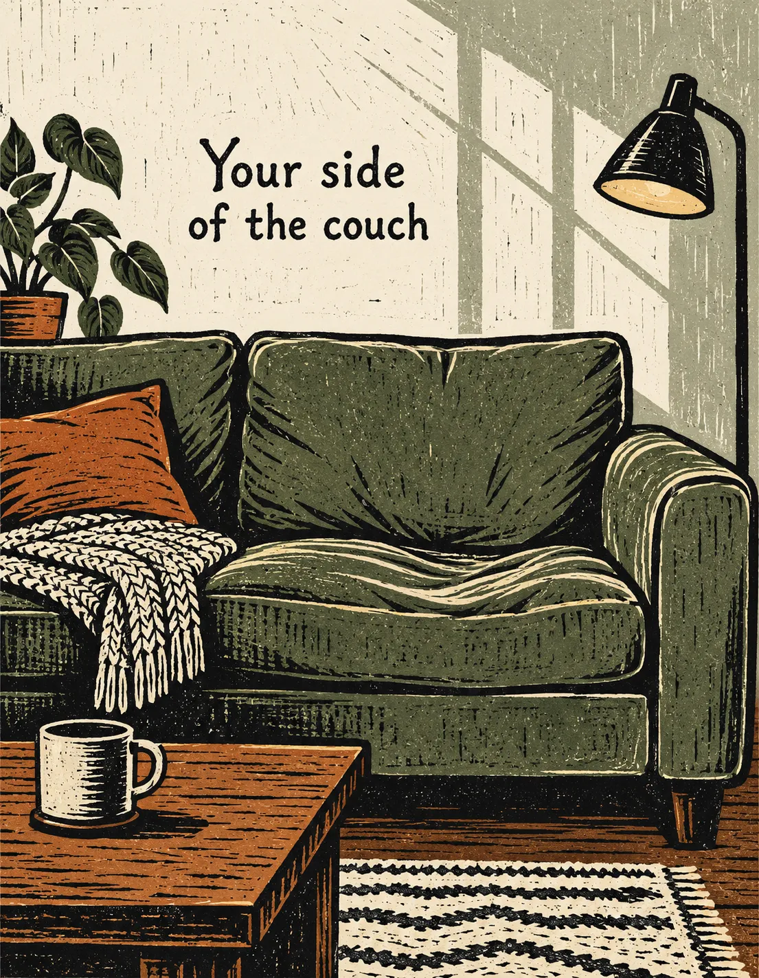 Husband card illustration: your side of the couch