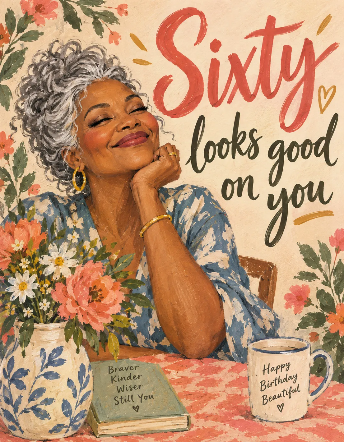 Birthday card illustration: sixty looks good on you