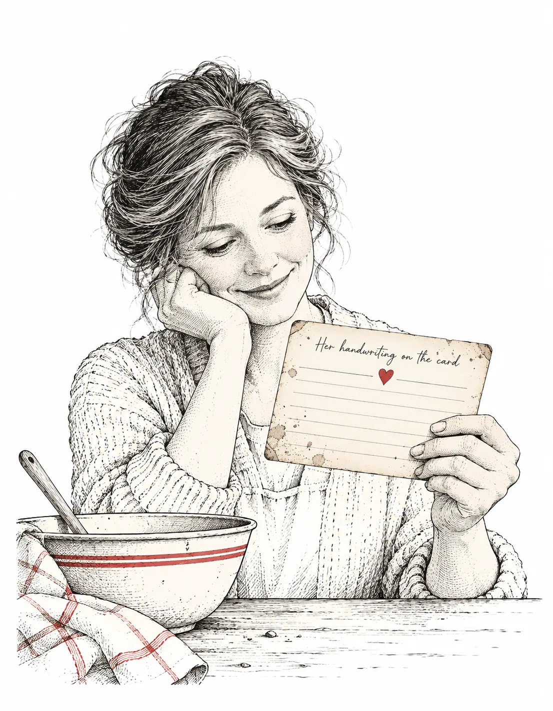 Mom card illustration: her handwriting on the card