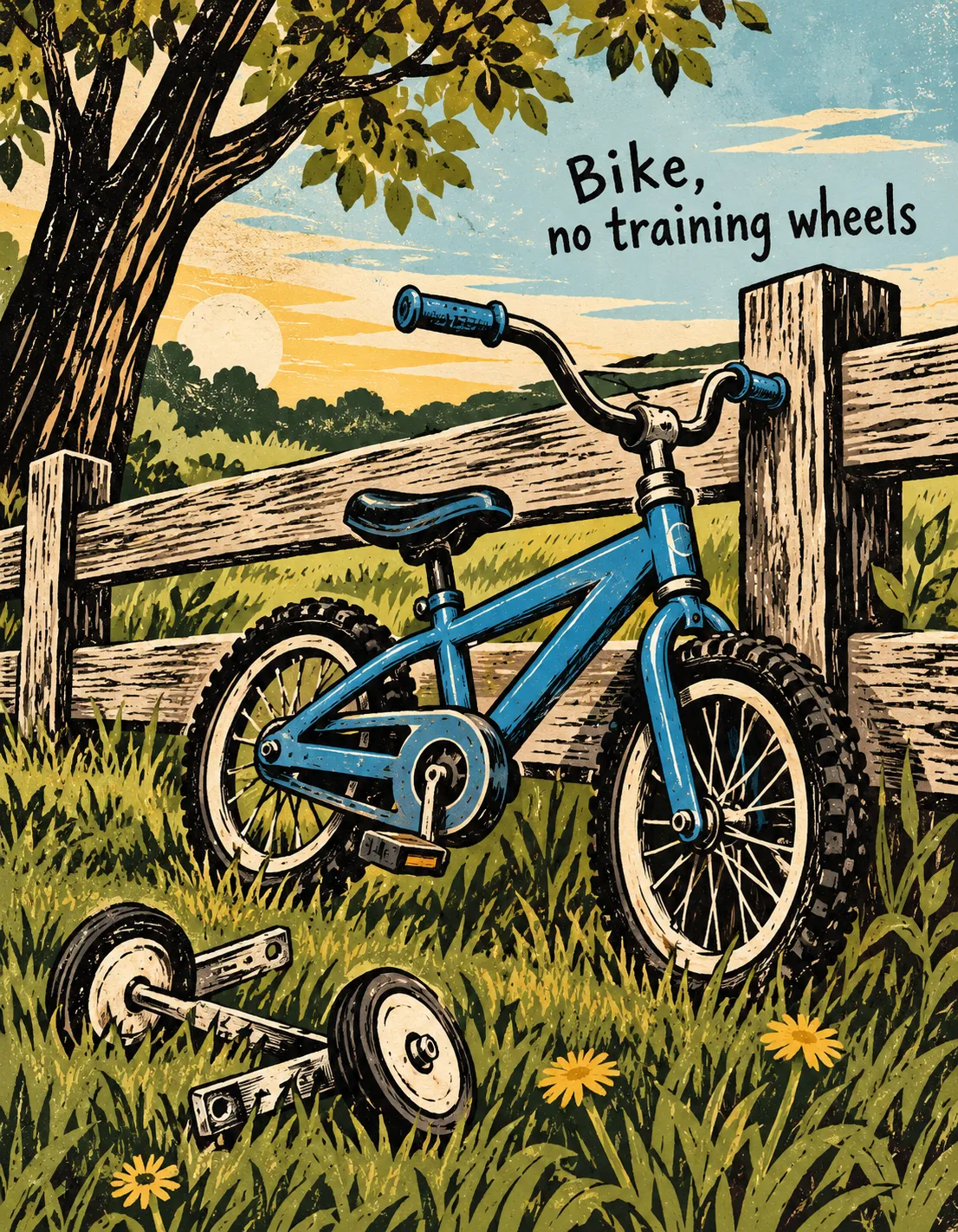Son card illustration: bike, no training wheels