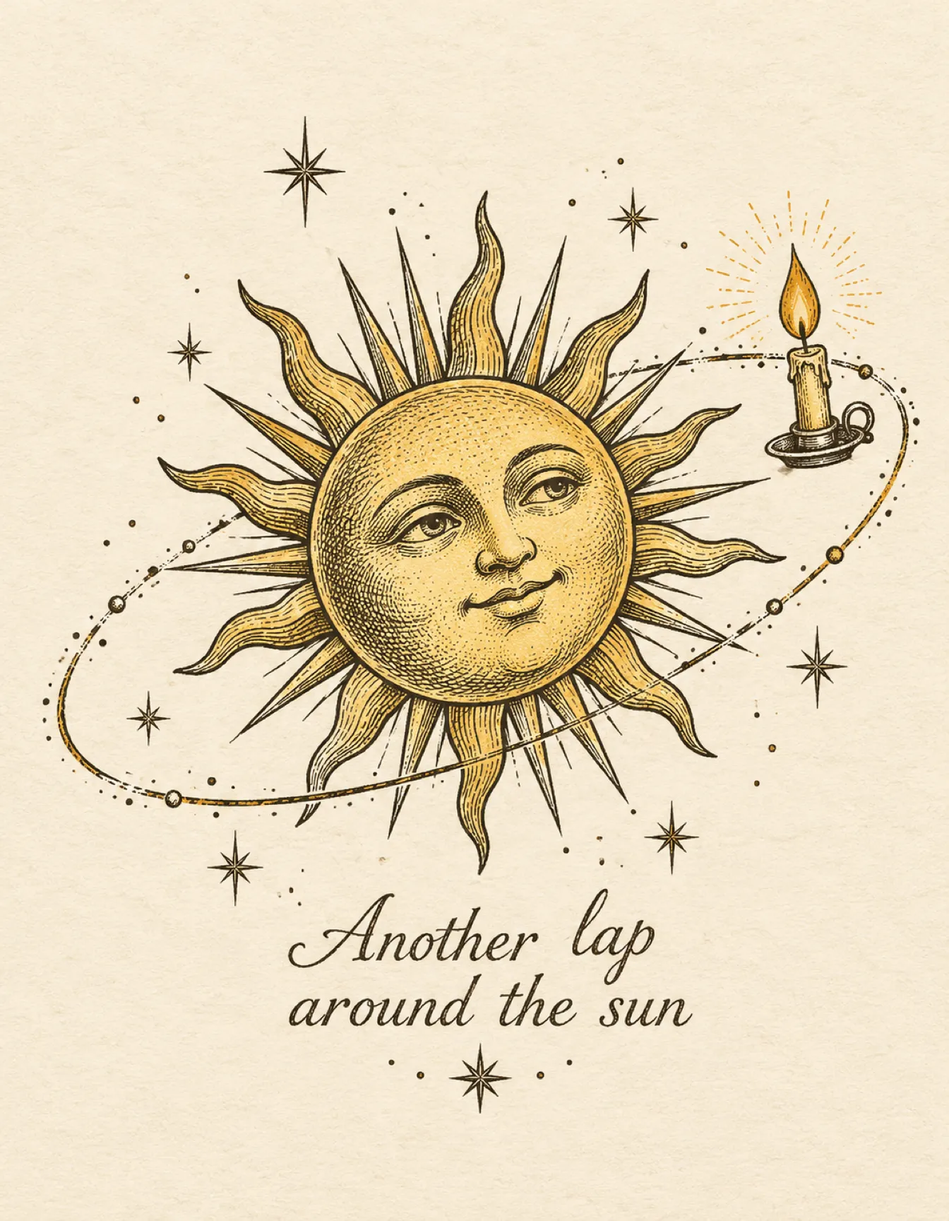 Birthday card illustration: another lap around the sun