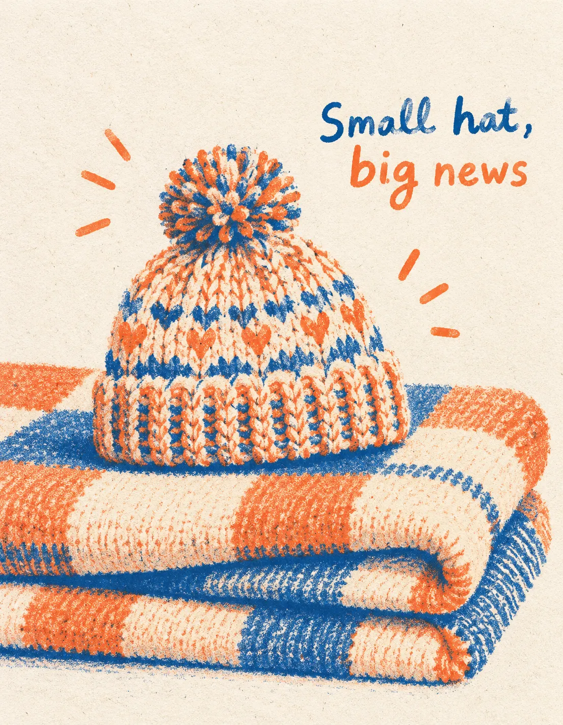 New Baby card illustration: small hat, big news