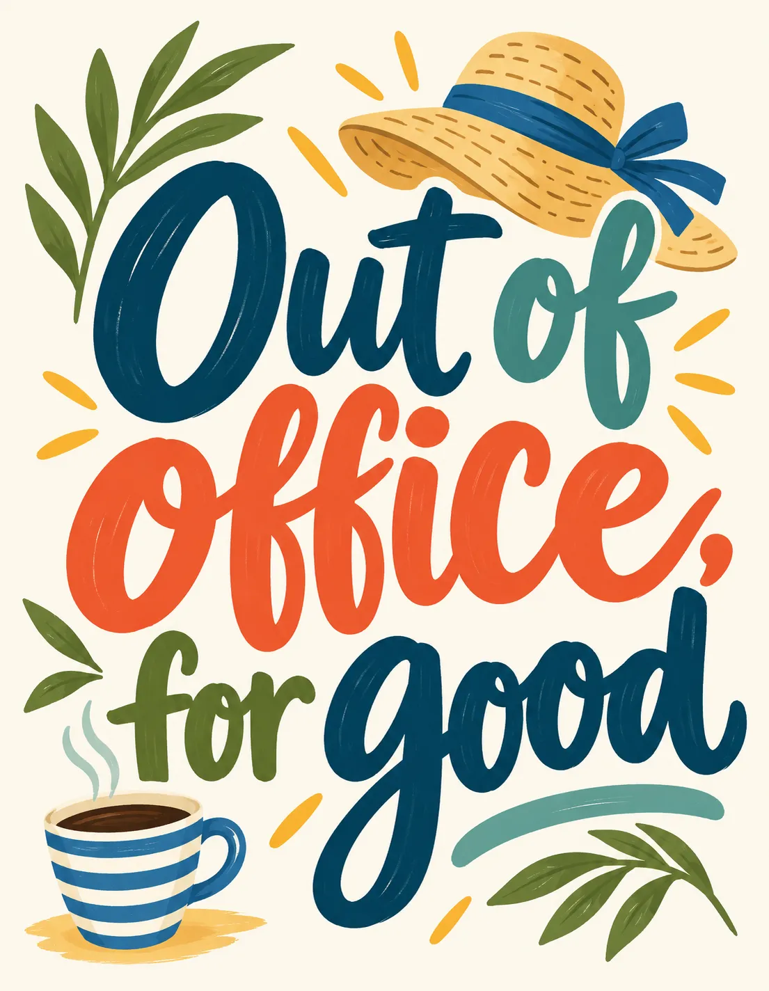 Retirement card illustration: out of office, for good