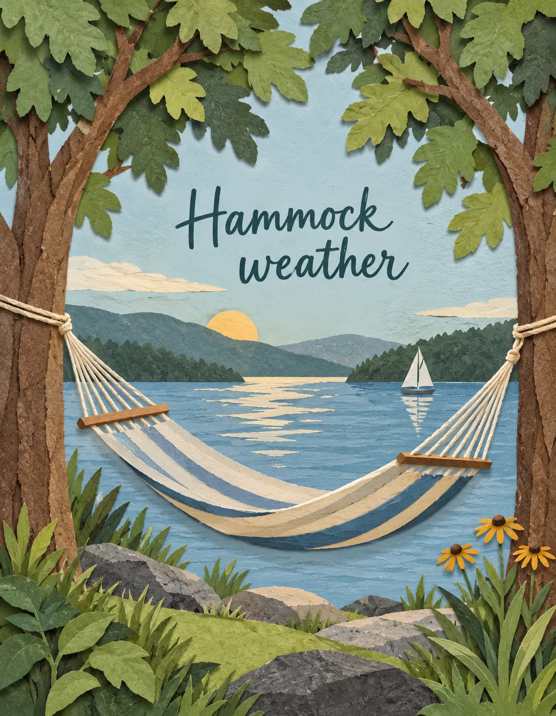 Retirement card illustration: hammock weather