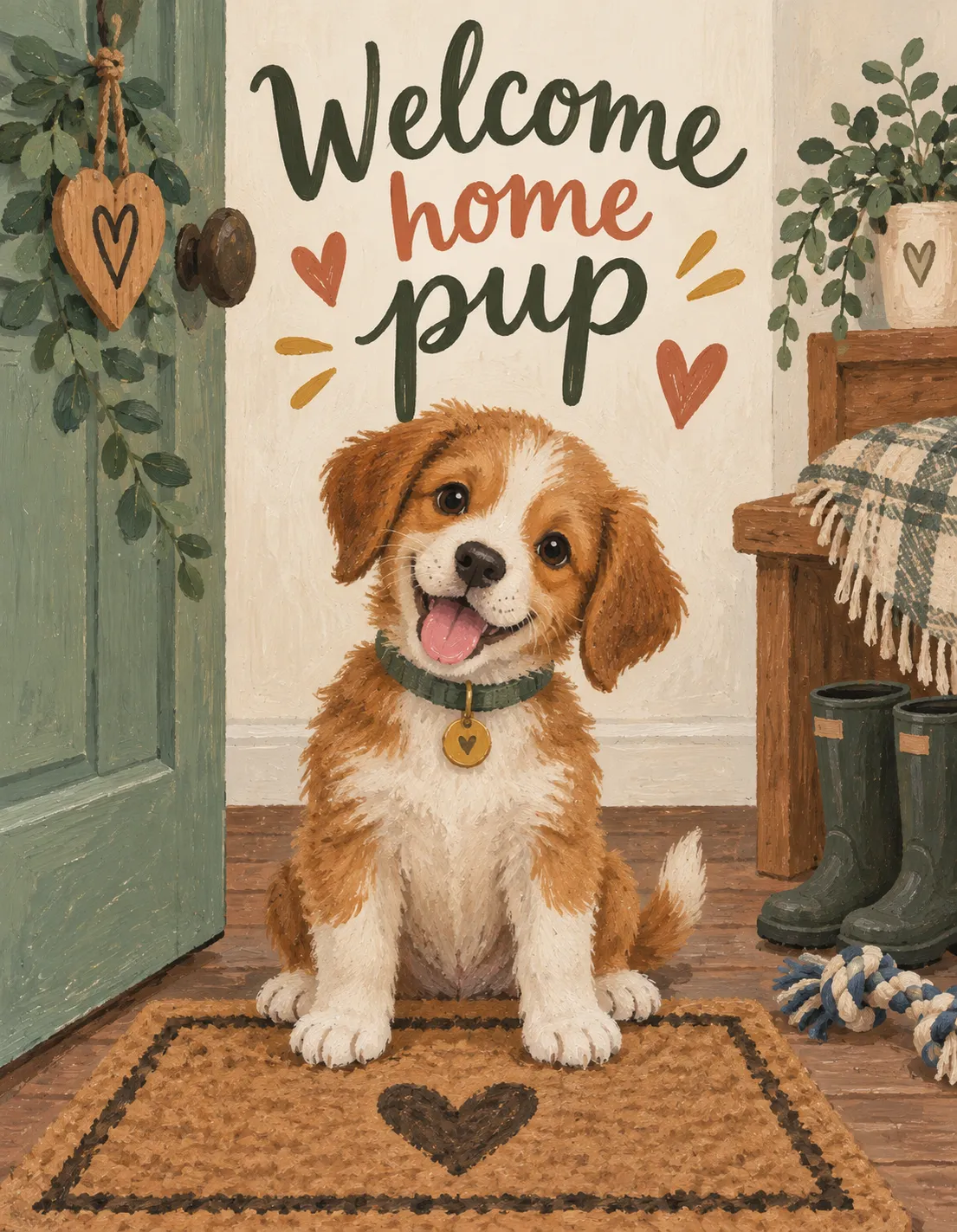 New Pet card illustration: welcome home