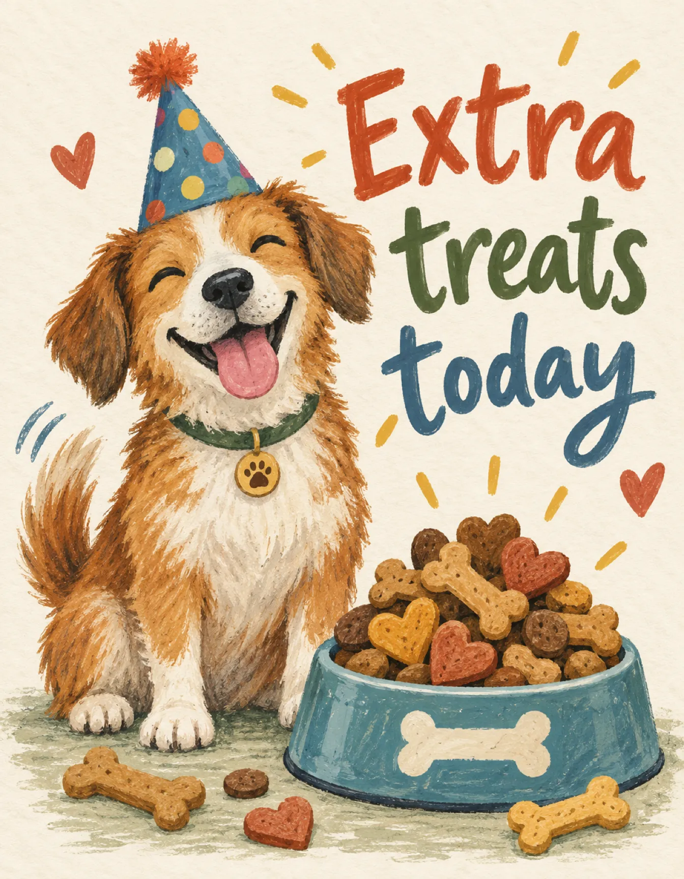 Pet Birthday card illustration: extra treats
