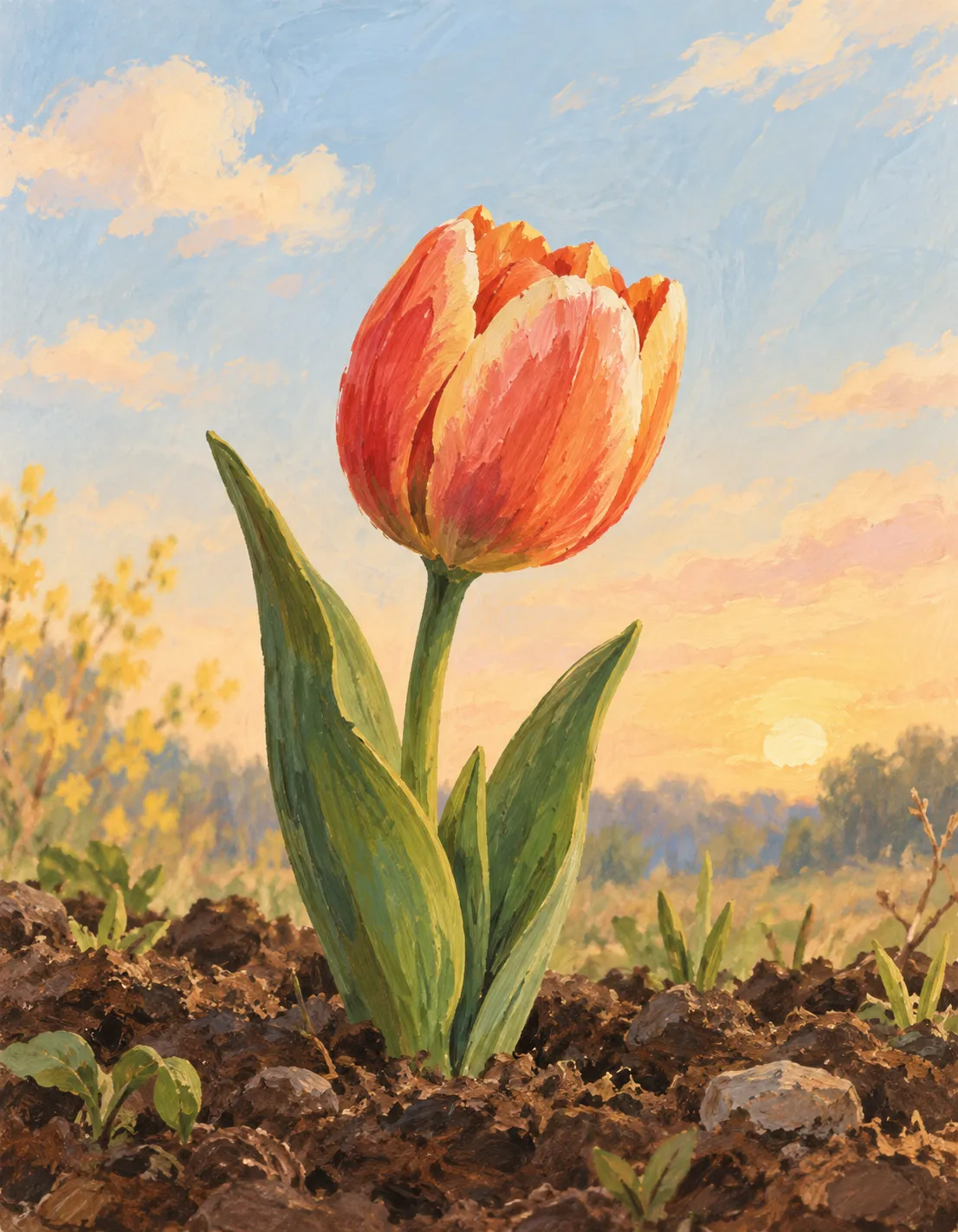 Spring card illustration: first tulip