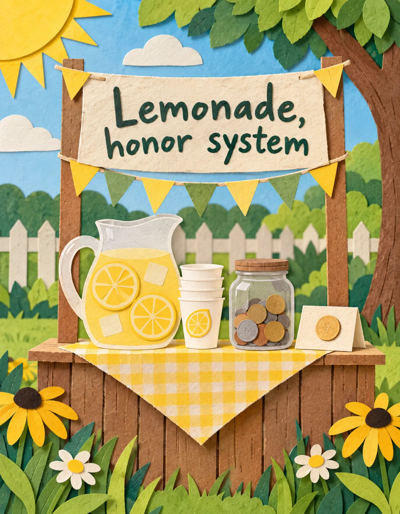 Summer card illustration: lemonade, honor system