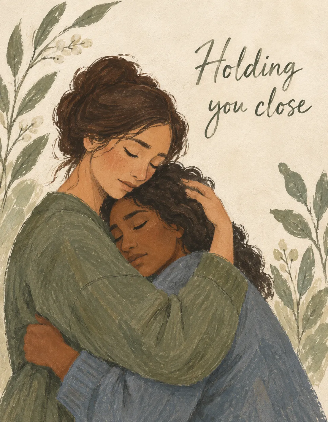 Condolences card illustration: holding you close