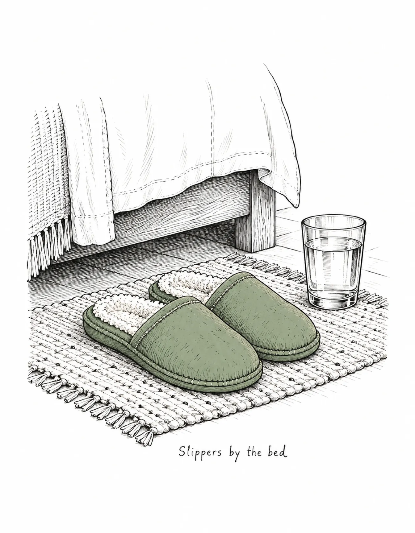 Get Well card illustration: slippers by the bed