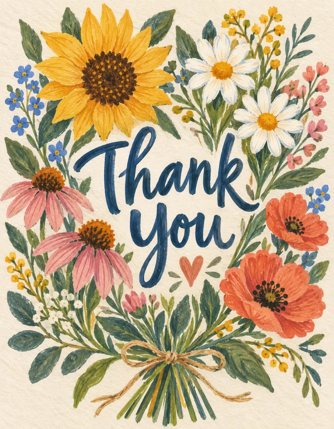 Thank You card illustration: wildflowers framing the words thank you